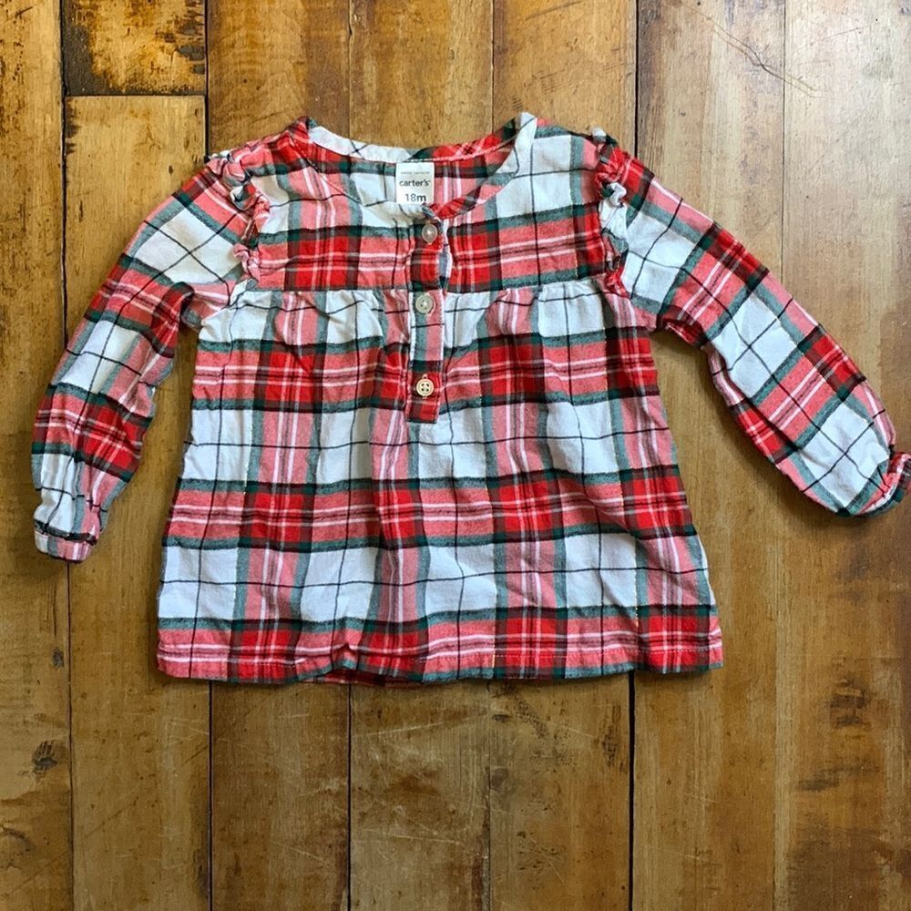 Carters plaid shirt 18 months Christmas red green gold festive holiday